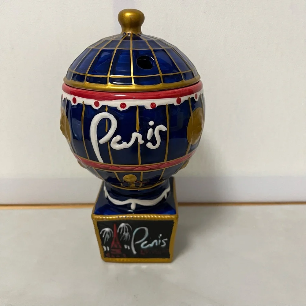 Paris Las Vegas Souvenir Drink Glass Ceramic Blue and Gold Globe Home Decor